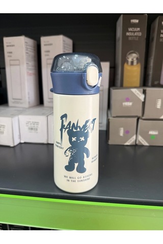 Paslanmaz Çelik Termos Su Şişesi 350ml Pipetli Krem İthal Ürün Çok Renkli