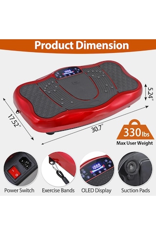 Glr 750 Kırmızı Güçlü Titreşimli Egzersiz Platformu Body Vibration Plate Makinesi Kırmızı