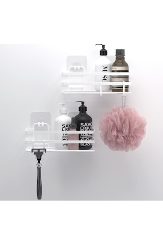 Teknotel Banyo Düzenleyici Şampuanlık Banyo Duş Rafı 2 Adet Banyo Rafı Beyaz St281h