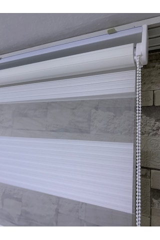 Beyaz Renk Geniş Plise Zebra Stor Perde Tüm Ölçülerde (82113405)