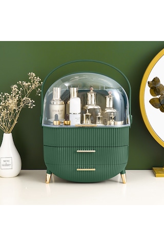 Çekmeceli Makyaj Kutusu Ve Düzenleyici Kozmetik Eşya Masa Üstü Organizer Yeşil