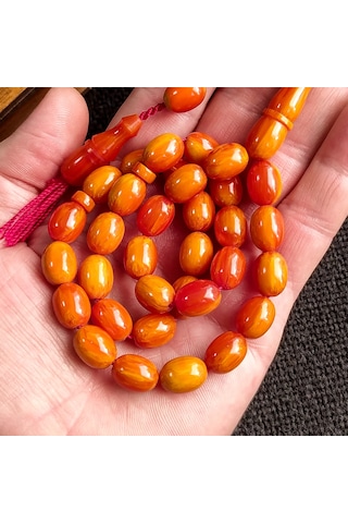 9x12 mm Turuncu Sandaloz Baga Tesbih, Yeni Döküm Miskevi Baga