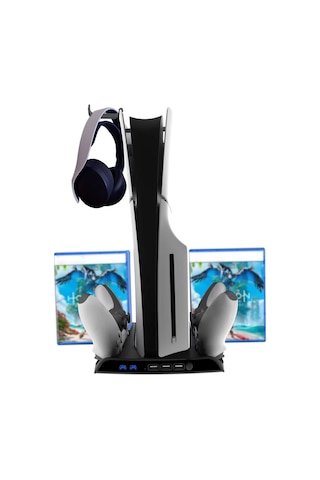 P5d-002 Ps5 Slim Disk/ps5 Slim Dijital Uyumlu Stand Şarj Cihazı Soğutucu Fan