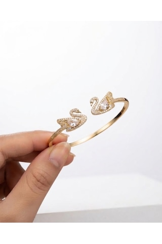 Kadın Gold Renk İkili Kuğu Model Çelik Bilezik