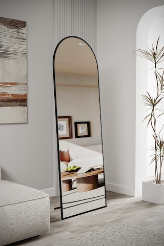 Evdemo Pamir Siyah Metal Çerçeveli Ayaklı Oval Boy Aynası 180x60 Cm Siyah
