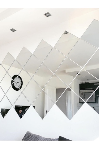 Dekoratif Pleksi Ayna Kendinden Yapışkanlı Kare 4'lü 20x20CM Gümüş