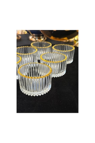 6 Adet Mini Kristal Cam Yaldızlı Lokumluk Sosluk Tuzluk Beyaz