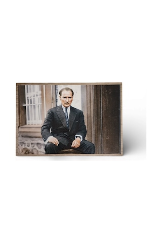 Atatürk Masaüstü Ahşap Tablo - Kabartmalı Baskı Şık Hediyelik 16x11 Cm No 1 3 Parça