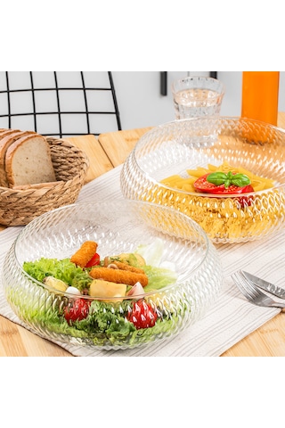 Porsima 4319 Rustik El Yapımı Büyük Boy Cam Salata Kasesi 26cm Şe