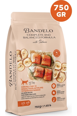 Bandelo Kısırlaştırılmış Somonlu Yetişkin Kuru Kedi Maması 750 Gr - Kilo Kontrolü, Tüy Sağlığı ve Koku Önleyici Etkili