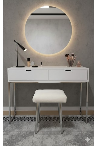 Özcan Metal Metal Ayak Teddy Kumaş Dekoratif Çok Amaçlı Peluş Puf Tabure Bench Koltuk Sandalye Krembeyaz