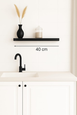 40 Cm Mat Siyah Mdf Uçan Duvar Rafı Gizli Bağlantı Kitaplık Ahşap