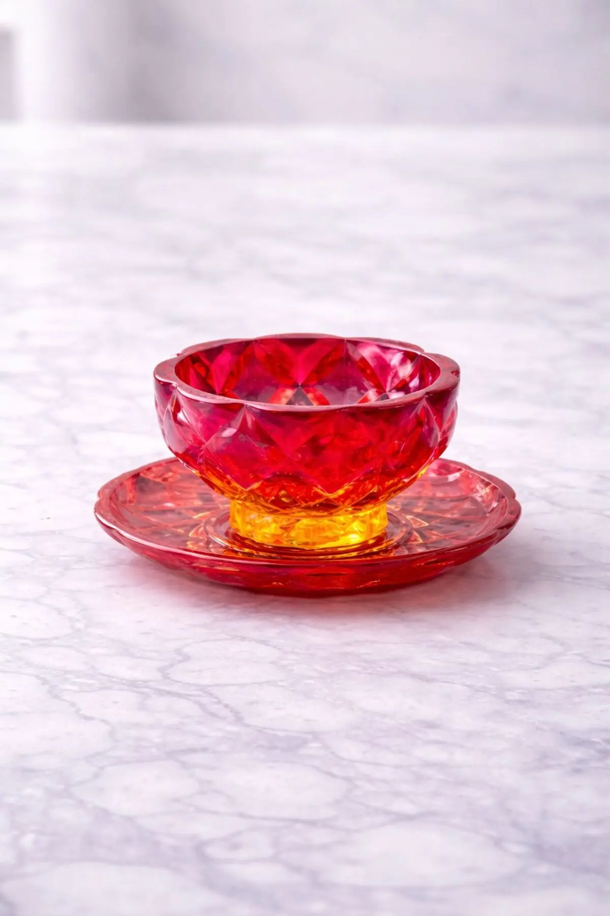 12 Parça Kristal Cam Renkli Çerezlik Kase Tabak kırmızı
