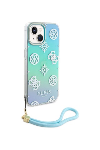Apple Uyumlu iPhone 15 Plus Kılıf Guess Lisanslı Yazı Logolu Askı İpli Holografik Glitter Peony