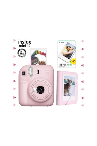 Fujifilm Instax Mini 12 Fotoğraf Makinesi + 20'li Film + Mini Albüm Seti Pembe