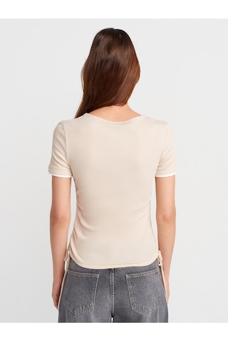 Dilvin 31816 Çift Katlı Büzgülü T-shirt-bej Bej