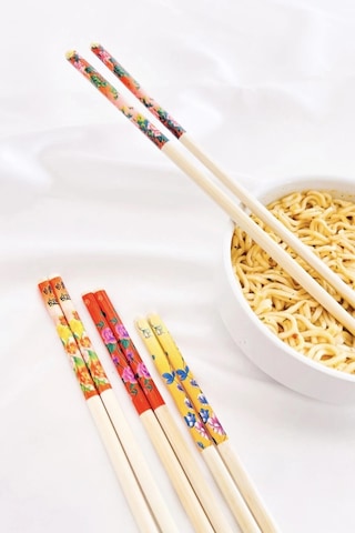Bambu Chopstick Çubuk Yemek Çubuğu Yıkanabilir Tekrar Kullanılabilir 10 Çift- 20 Adet Çok Renkli