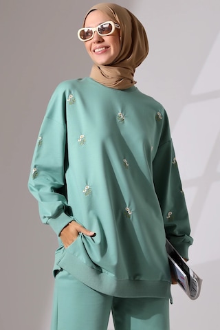 Mihran Butik Kadın Mint Yeşili Mevsimlik Penye Alt Üst Spor Ve Rahat Ikili Tunik Pantolon Şık Tesettür Takım Mint Yeşili