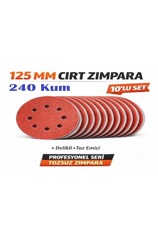 Venoa 125 Mm Cırt Zımpara Kağıdı 10 Adet 8 Delikli Disk, Ahşap & Metal Uyumlu - 240 Kum