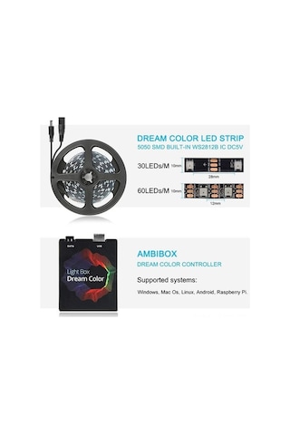 Trendooze Ambilight Ekranlı Otomatik Renkli 3m Led Arka Işıklı Şerit, 30 Led/m