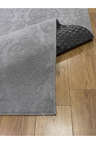 Rölyef Gri Joy Modern Yumuşak Dokulu Kabartmalı Kaymaz Taban Kesme Halı Yolluk