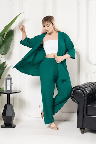 Bürümcük Kumaş Kimono Hırka Alt-üst Takım M-6xl Yeşil