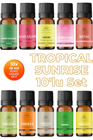 Tropical Sunrise 10'lu Set Oda Kokusu Esansı - Enerjik 10x10ml Karışık Tropical Sunrise 10'lu Set Oda Kokusu Esansı - Enerjik 10x10ml Karışık