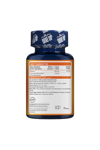 One Up C Vitamini 1000 Mg 30 Tablet Aromasiz