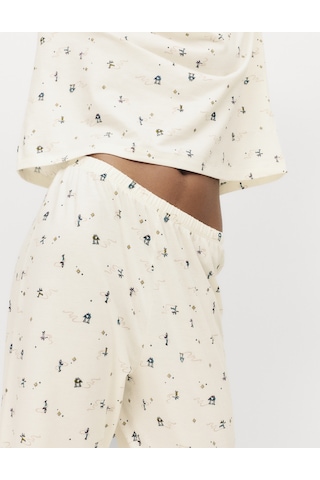Marks & Spencer %100 Pamuklu Baskılı Pijama Takımı T37004621F Krem Mix