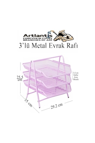 Evrak Rafı Metal 3 Lü Lila 1 Paket Masaüstü A4 Dosya Düzenleyici Kağıt Tepsisi Metal Çelik Fileli Dört Katlı Hareketli Lila