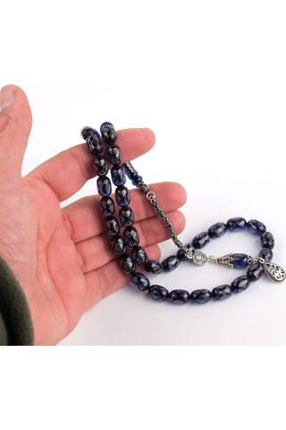 Ateş Kehribar 925ayar Gümüş Çakım Ve Püskül Kapsül Kesim 8x12mm Tesbih Mavi