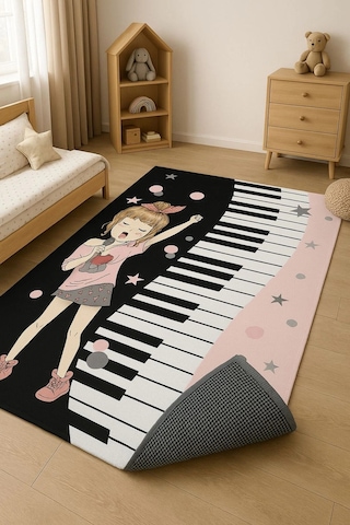 Blghome Piyano Eğlenceli Çocuk Odası Halısı Pembe