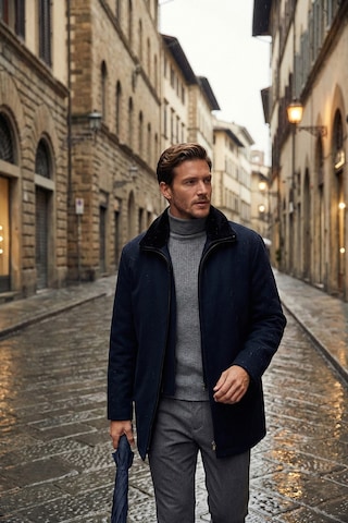 Buratti Slim Fit Çıkarılabilir Tüylü Yaka Detaylı Astarlı Kaşe Erkek Kaban 58400217 Lacivert