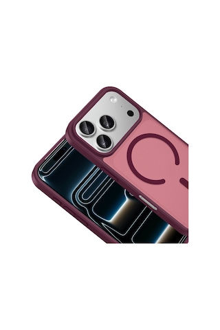 Maks Technology Apple Uyumlu iPhone 18 Pro Kılıf M-safe Şarj Özellikli Mkst Babet Kapak - Bordo