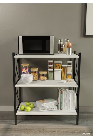 Morpanya Arose Metal Tekli Mutfak Rafı Malzeme Dolabı 3 Raflı Mikrodalga Fırın Rafı Çok Amaçlı Beyaz