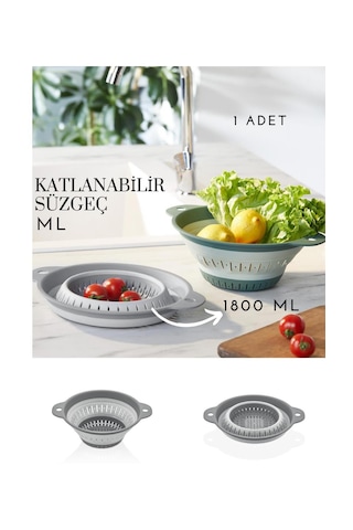 Pratik Yuvarlak Katlanır Akordeon Süzgeç - 1800ml Makarna Süzgeci