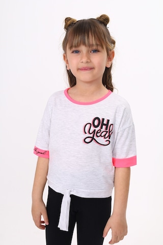 Toontoy Kids Toontoy Kız Çocuk Önü Bağlama Detaylı Baskılı Tişört Gri Melanj