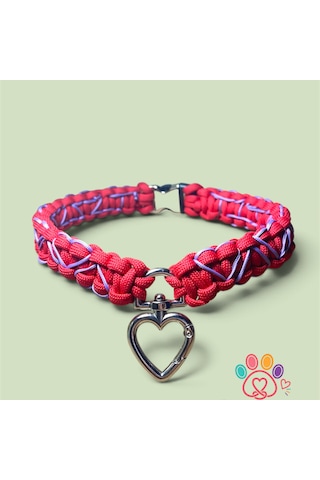 Pawknot Kalbimin Sahibi Kalp Kilit Detaylı Paracord Handmade El Yapımı Tasma Kırmızı - Mor