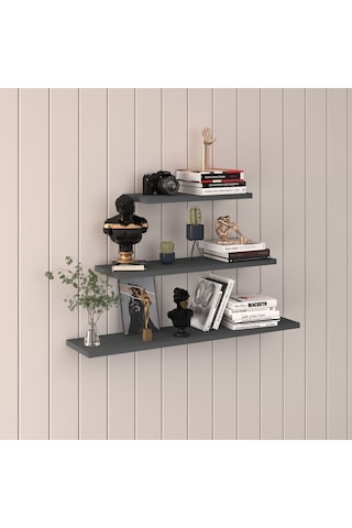 Modern Organizer Düzenleyici Dekoratif Kitaplık Banyo Mutfak 3'lü Duvarrafı Antrasit