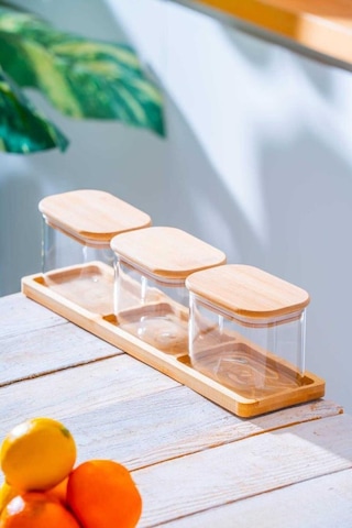 Acar Malibu Bambu Standlı 3lü Boroslikat Cam Baharatlık Seti Lnd-07582 Bambu