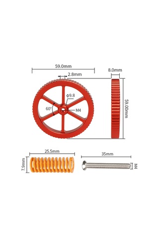 Shineyee Alüminyum Kırmızı 3d Yazıcı Seviye Ayar Tekerlek Seti 4 Tekerlek + 4 Vida + 4 Sarı Yay