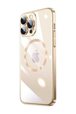 Apple Uyumlu iPhone 13 Pro Max Kılıf Wireless Şarj Özellikli Sert Pc Zore Riksos M-safe Kapak Gold