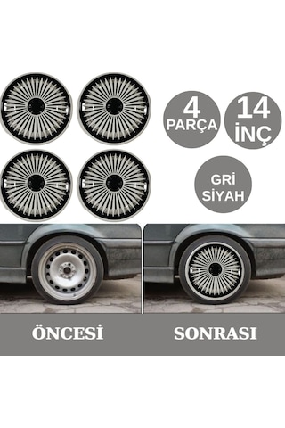 Jant Kapağı Takımı Abiyes 14 İnç Tüm Jantlar İle Uyumlu Tekerlek Göbeği Koruyucu 4 Parça Gri Siyah Glz02702371