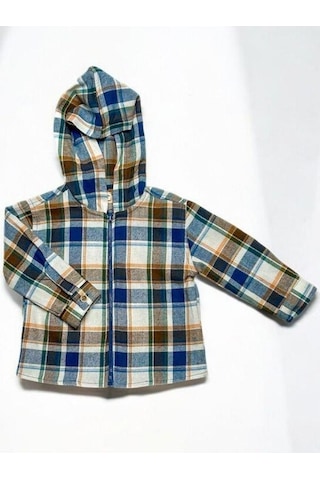 Erkek Bebek Kapüşonlu Ekose Desenli Fermuarlı Hırka-14870 Çok Renkli