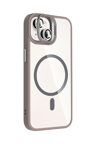 iPhone Uyumlu 14 Kılıf Standlı + Kamera Lens Koruma Setli M-safe Şarj Özellikli Mkst Etro Kapak Desert Titanyum Desert Titanyum