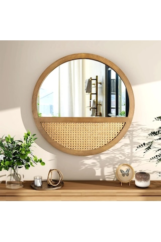 Phellos Dresuar Aynası - Dekoratif Rattan Ayna Ahşap