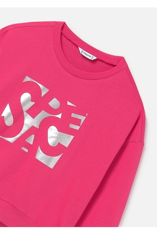 Kız Çocuk Metalik Desenli Sweatshirt Pembe 6402 Pembe