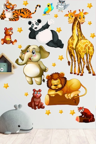 Sevimli Hayvanlar ve Yıldızlar Temalı Çocuk Odası Duvar Sticker