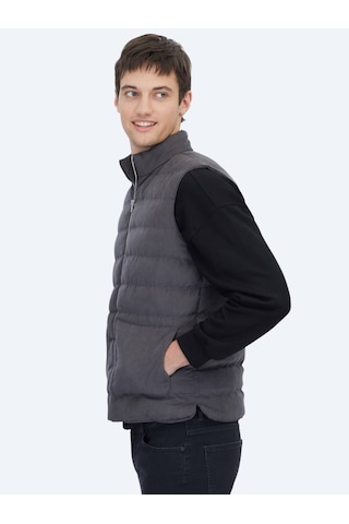 Kip Gri Regular Fit Dik Yaka Casual Dokuma Spor Yelek Gri