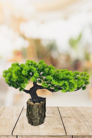 Yapay Çiçek Bonsai Ağacı Kütük Saksıda Yatık Akasya Dekoratif Yapay Ağaç Bonzai 30 20 Cm